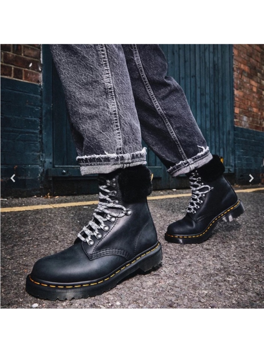 Dr. Martens Black Leather Lace-Up Fur-Trim Combat Boots‎